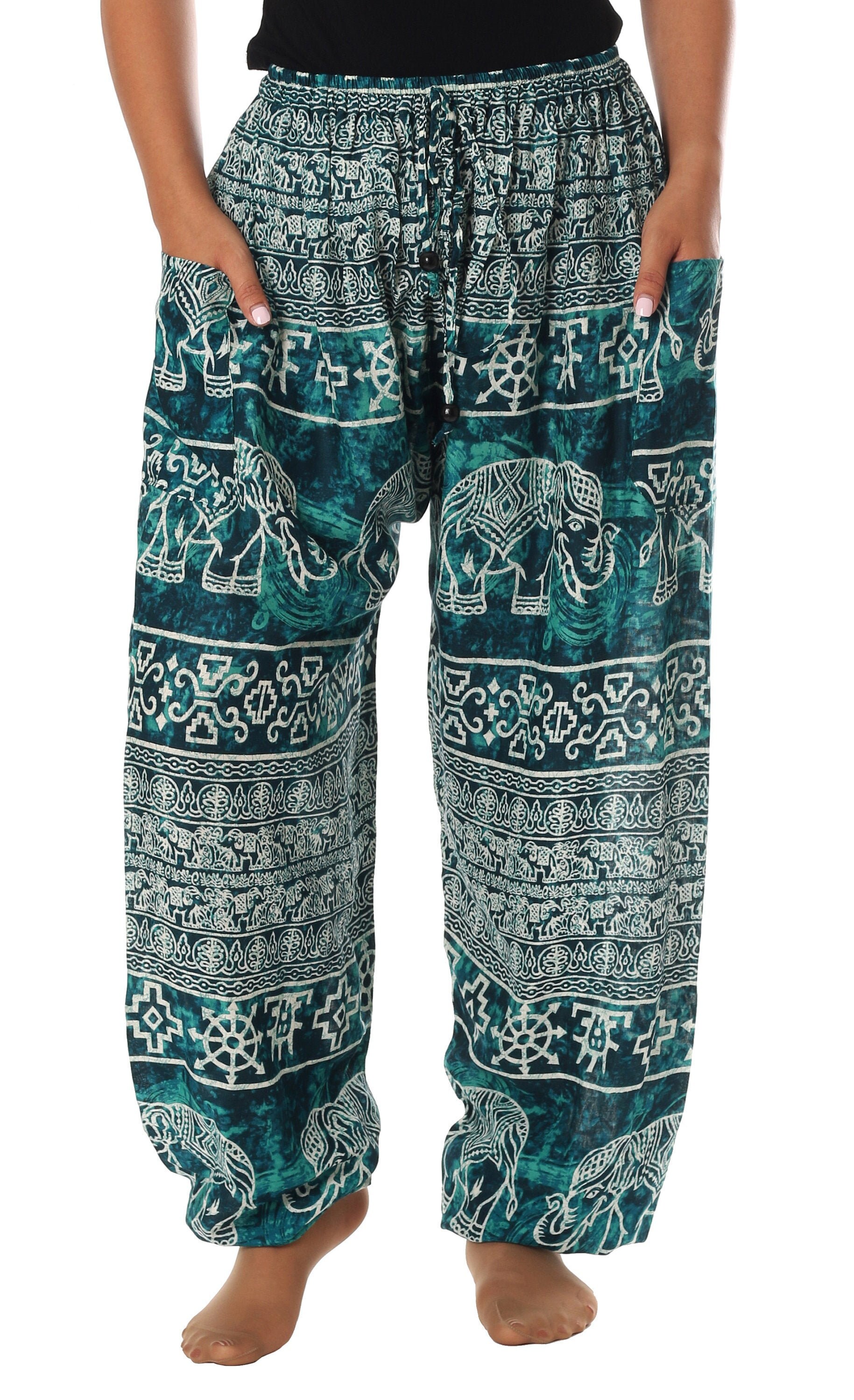Hippie Boho Party Festival Yoga Meditation Elephant Print Harem Trousers Pyjamas 