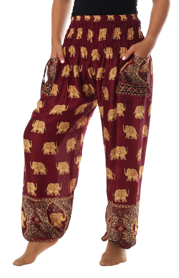 ELEPHANT HAREM PANTS Women Lounge Flowy Yoga Pants Hippie Festival Pants  With Pockets Floral Baggy Genie Pants Boho Pants -  Canada