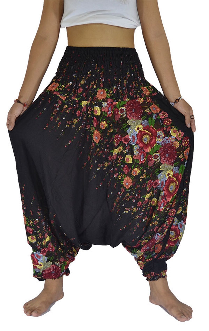 ALADDIN HAREM PANTS Boho Yoga Pants Women Flower Printed Wide Leg Yoga Pants Adult Clothes Low Crotch Pants zdjęcie 2