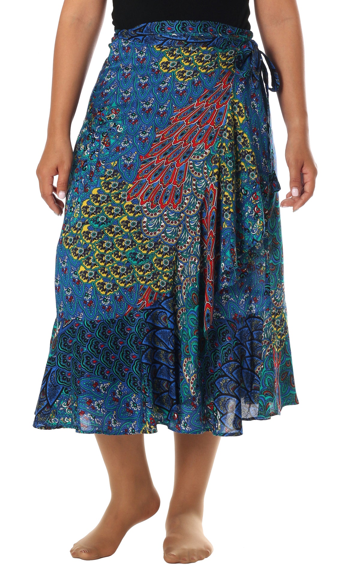 BLUE BOHEMIAN SKIRT Women Wrap Skirt Knee Length Gypsy Boho Etsy