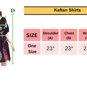 K&ouml;nnte beinhalten: Ein schwarzes und pinkfarbenes Kaftan-Shirt mit Bindeg&uuml;rtel. Das Shirt ist in Einheitsgr&ouml;&szlig;e und misst 58 cm an Schulter, Brust und Taille. Die L&auml;nge des Shirts betr&auml;gt 90 cm.