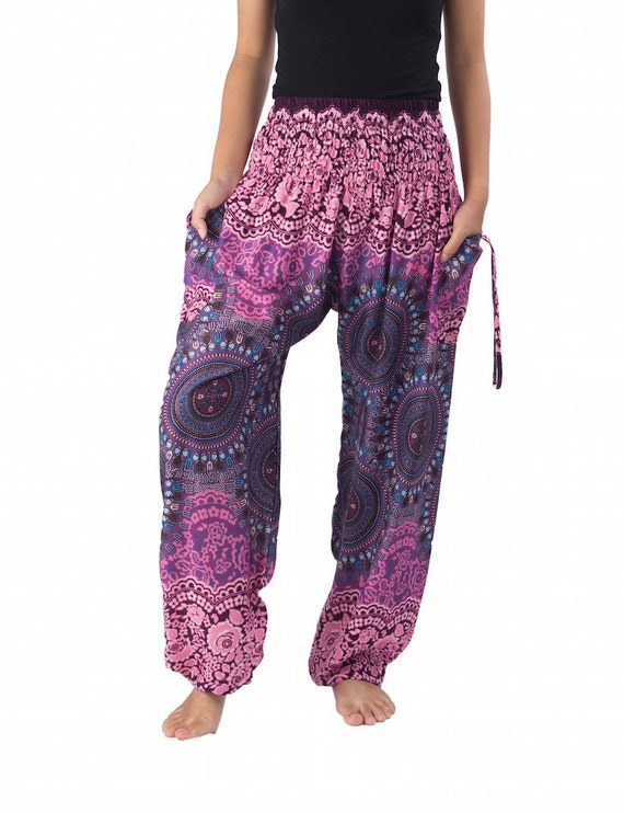 WOMEN YOGA HAREM Pants Smocked Waist Printed Mandala Trousers - Etsy