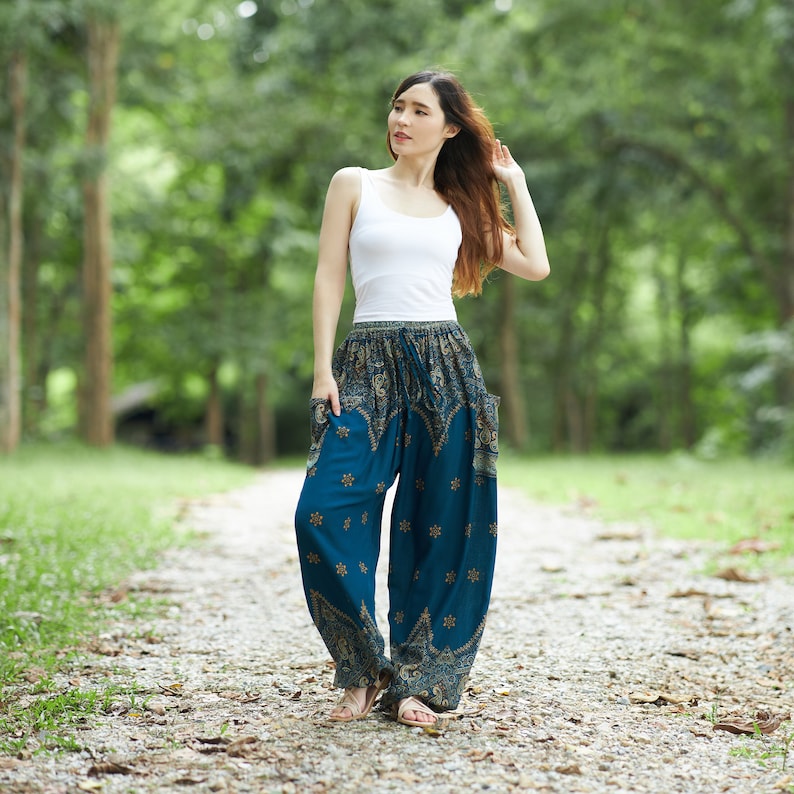 Teal Harem Pants - S M L XL XXL Drawstring Waist - Summer Festival Hippie Pants - Plus Sizes - Bohemian Style - Boho Yoga Trousers