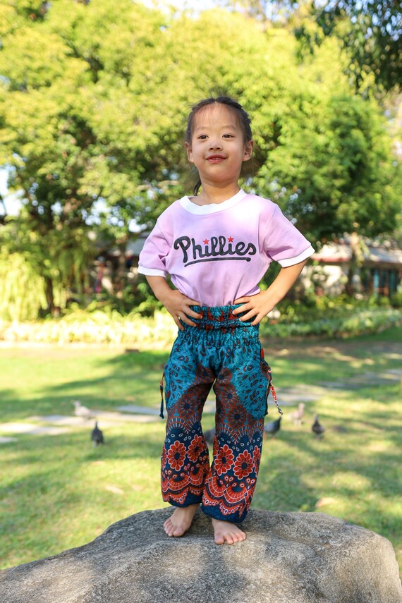 Kids Bandana-Style Bottoms Set - Turquoise, Orange, Purple, Light Blue, Black Little Boys or Girls Bandana Cotton Pants in Variety of  main image 2