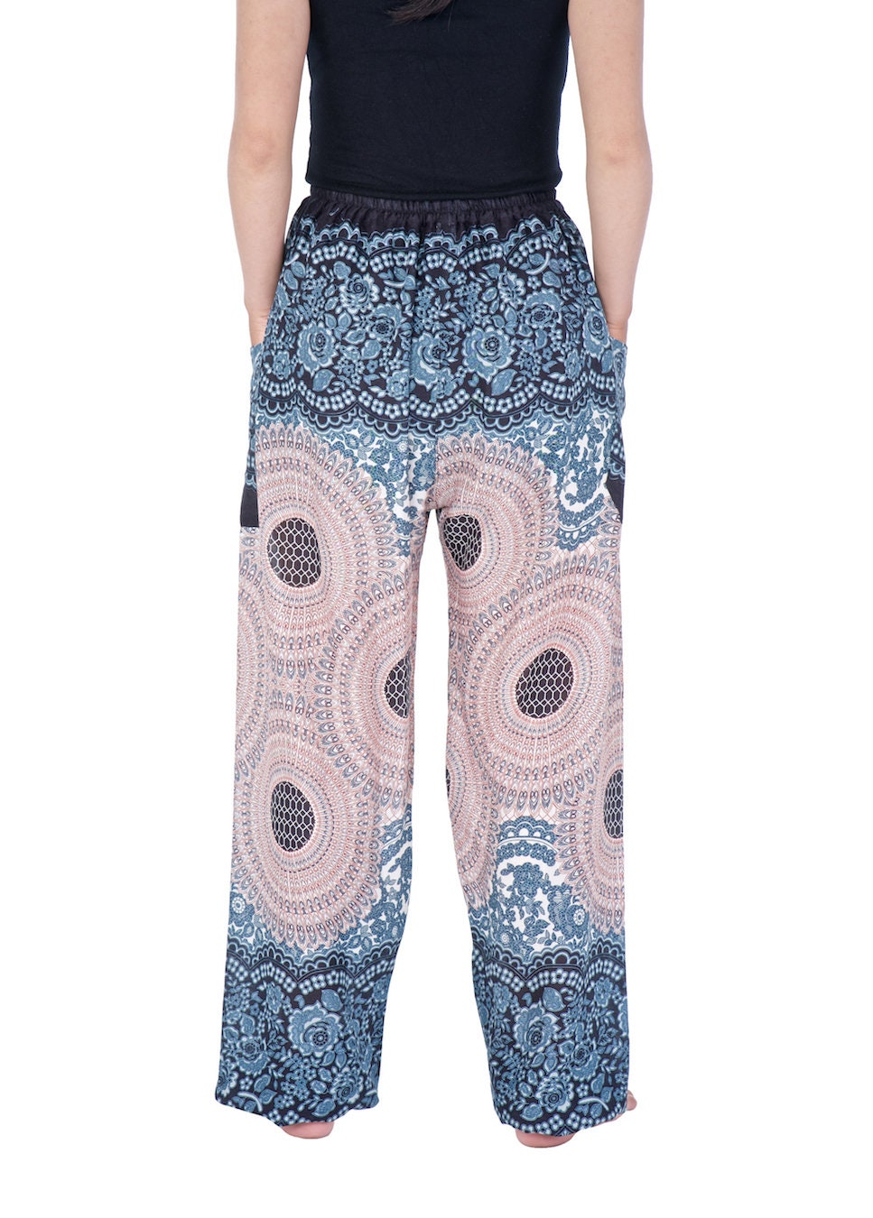 FLOWY HAREM Boho Pants S-XXL Sizes Rose Mandala Print | Etsy