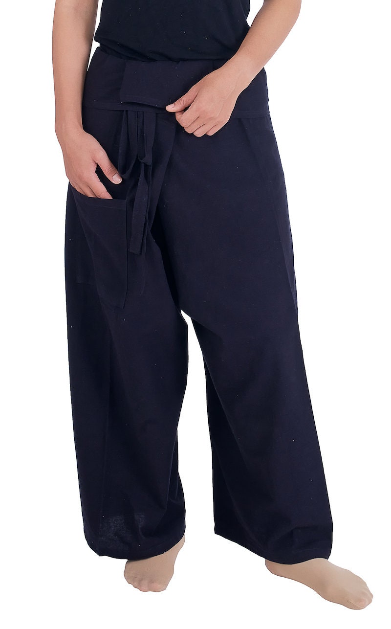 THAI FISHERMAN PANTS Wide Leg Pants Plain Black - Etsy