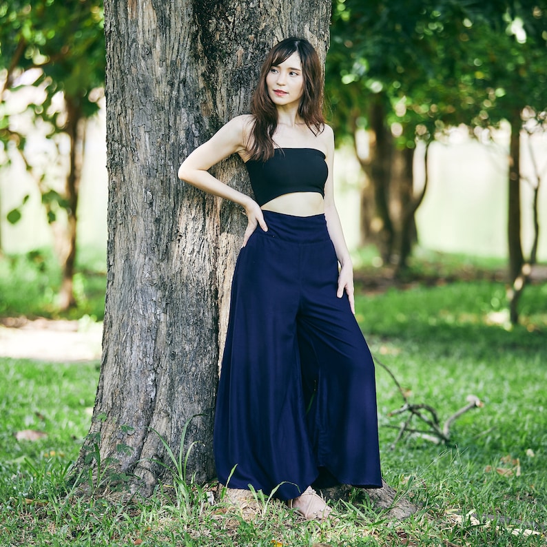 DARK BLUE PLAIN Color Palazzo Pants - Small to Plus Sizes - Boho Style Hippie Long Pants - Wide Leg Pants - Comfy Summer Yoga Clothing Dance