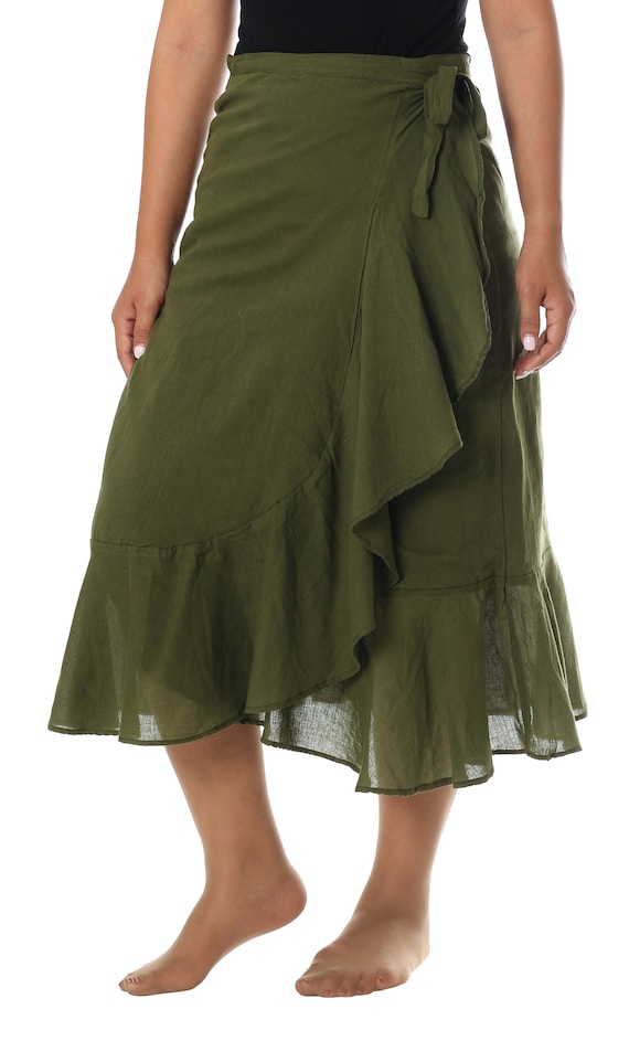 OLIVE GREEN MIDI Cotton Skirt Boho Wrap Skirt for Women High Waist Bohemian Skirt Gypsy Hippie Clothing Comfy Summer Skirts Etsy