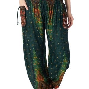 Green Hippie Pants Women Boho Lounge Pants Flowy Harem Trousers Bohemian Hippy Clothes Genie Gypsy Pants Fall Clothing image 2