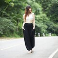 BLACK HAREM PANTS - Boho Flowy Yoga Pants - Hippie Trousers - Bohemian Clothes for Women & Men - Genie Aladdin Balloon Pants - Fall Apparel product logo
