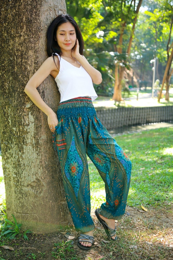 Teal Wrap Pants, Hippie Pants, Boho Pants, Harem Flow Pants – BohoSpirits