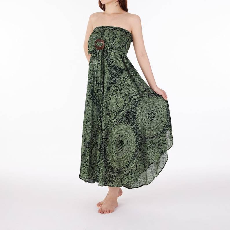 Maxi Boho Rok en Jurk 2-in-1 Hippie Dameskleding - Groene Lange Rok voor Dames Zomerstijl - Boho Jurken voor Dames - Trouwrokken afbeelding 2