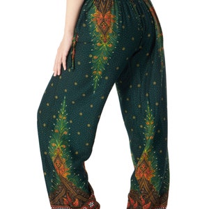 Green Hippie Pants Women Boho Lounge Pants Flowy Harem Trousers Bohemian Hippy Clothes Genie Gypsy Pants Fall Clothing image 3