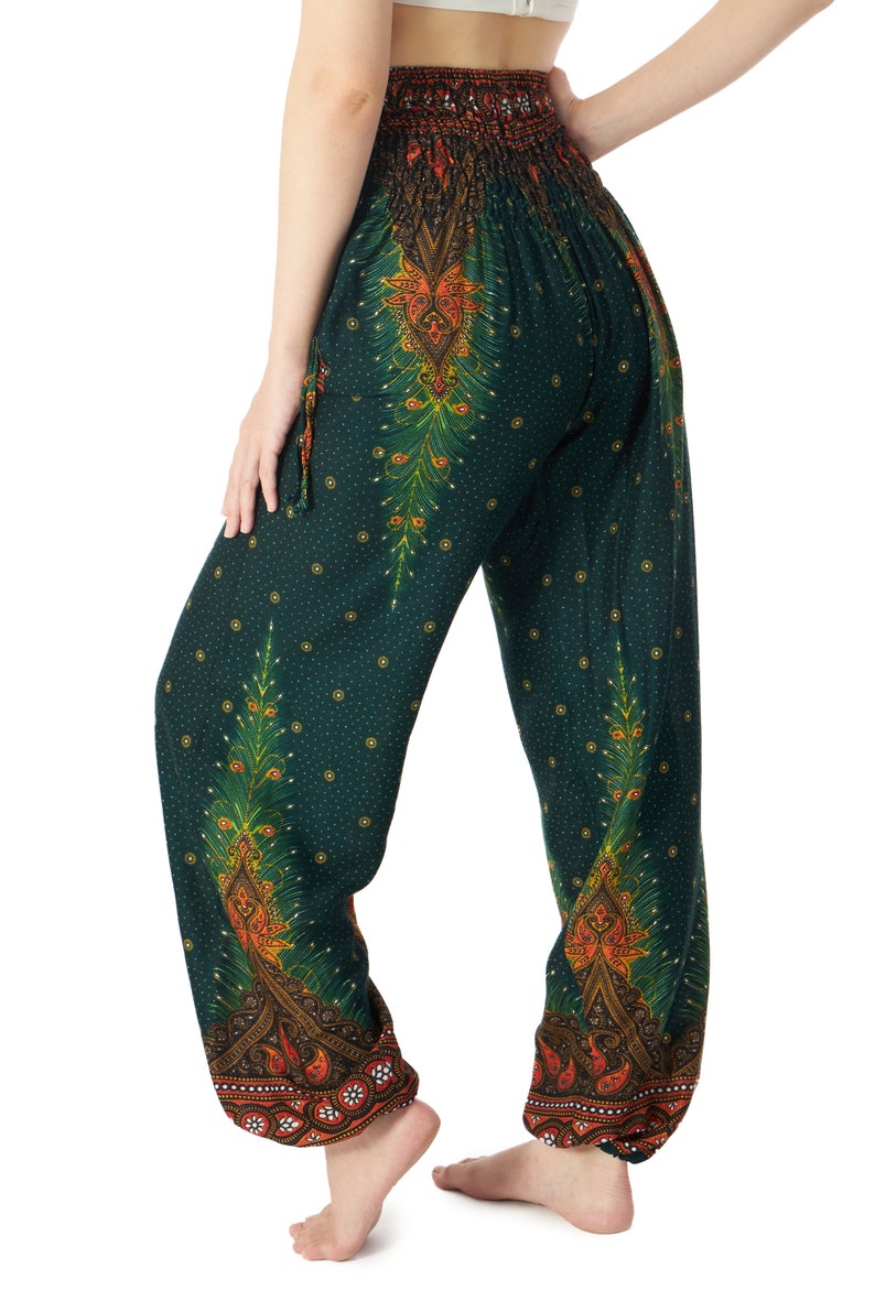 Green Hippie Pants Women Boho Lounge Pants Flowy Harem Trousers Bohemian Hippy Clothes Genie Gypsy Pants Fall Clothing image 3