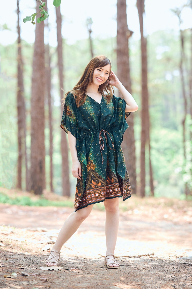 Rayon Boho Tops for Women One Size Summer T-Shirt Kaftan Bohemian Tunic Hippie Dress Kimono Swimsuit Cover-Up Clothing Gift for Her