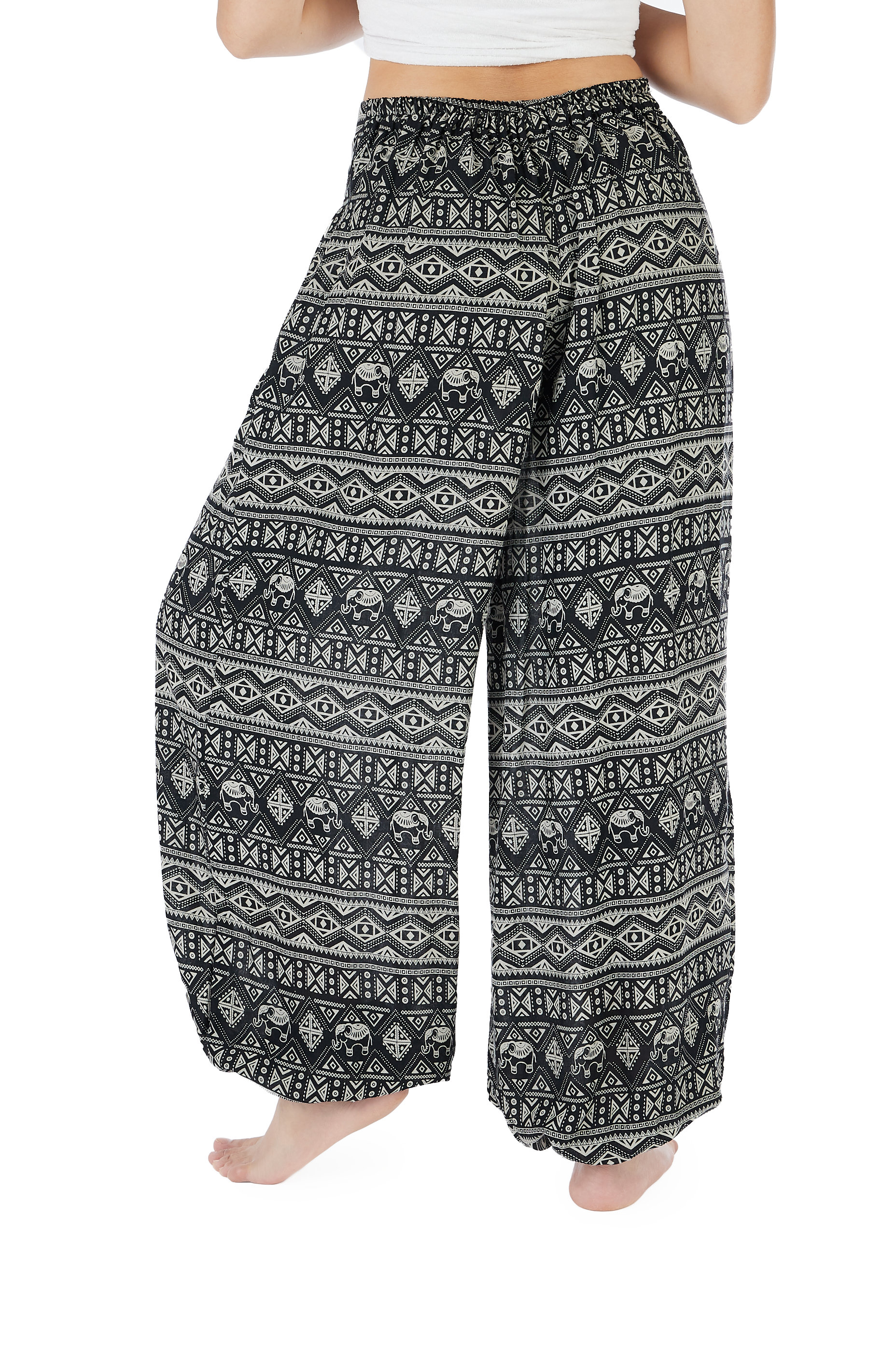 BLACK BOHO PANTS Women Harem Pants With Elephant Print - Etsy UK