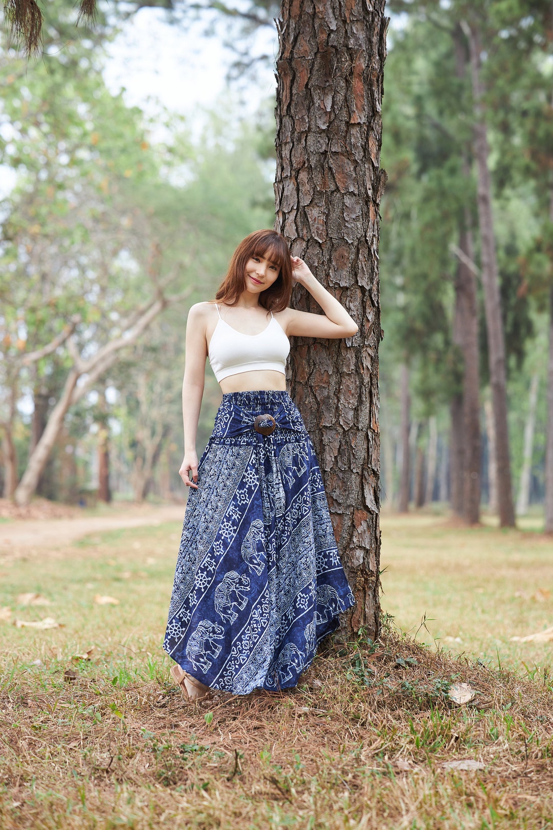 Elephant Print Rayon Maxi Skirt: Boho High Waisted Summer Skirt - Etsy