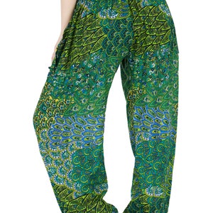 Green Peacock Boho Pants for Women Harem Pants High Waist Flowy Pants Comfy Summer Thai Pants Sweatpants Joggers Women Pants for Yoga image 4