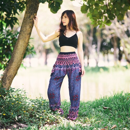 PURPLE HIPPIE CLOTHES Harem Pants for Women Smocked Waist - Etsy Canada