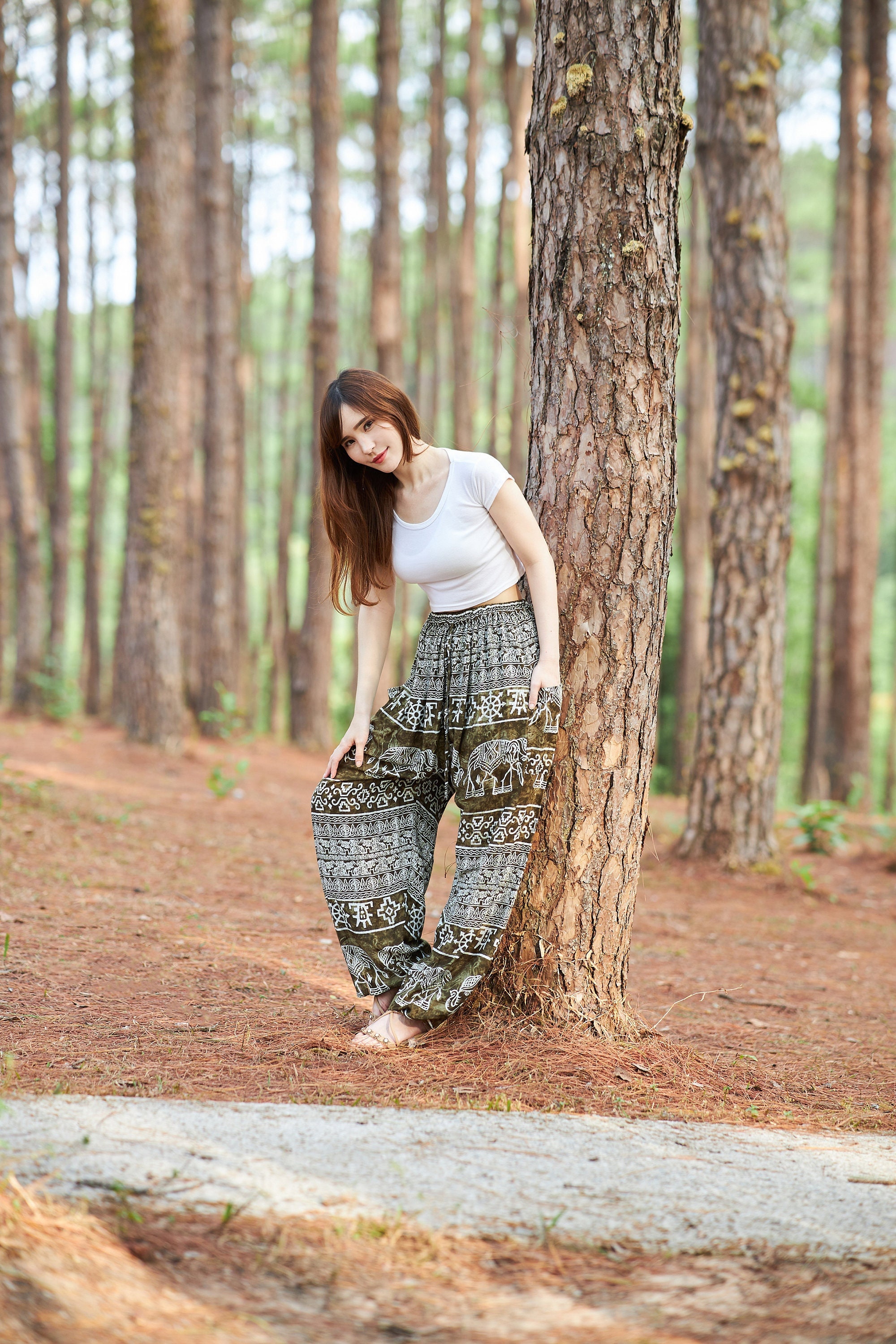 Women's Green Flowy Hippie Pants