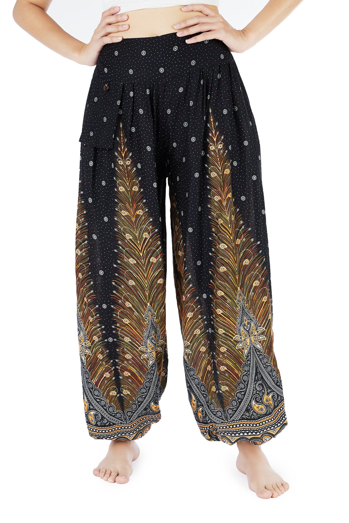 BLACK FLOWY PANTS Women Harem Pants Hippie Trousers Small Etsy