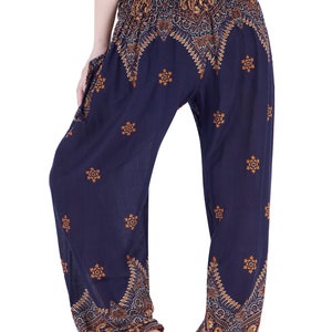 Sarouel bleu pour femme, pantalon de yoga fluide, vêtements bohèmes tailles Petite à grande taille, pantalon bohème avec poches, vêtements hippies d'été image 3