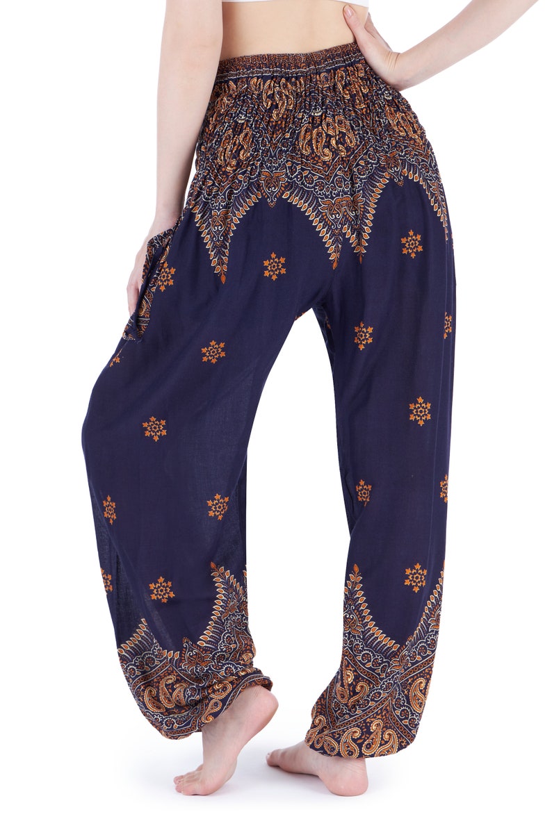 Sarouel bleu pour femme, pantalon de yoga fluide, vêtements bohèmes tailles Petite à grande taille, pantalon bohème avec poches, vêtements hippies d'été image 3