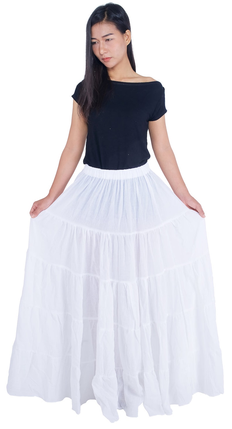 WOMENS WHITE LONG Cotton Ruffle Skirt Full Circle Long Maxi - Etsy UK