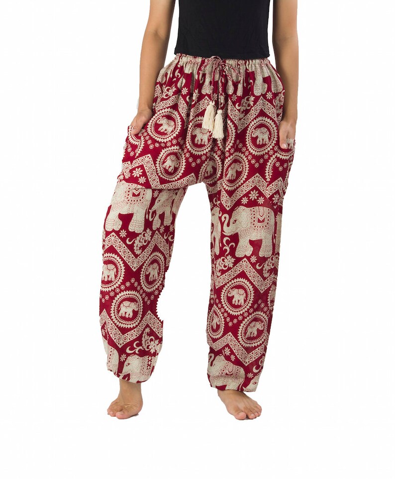 Burgundy Elephant Pants Hippie Boho Yoga Harem Pants Etsy