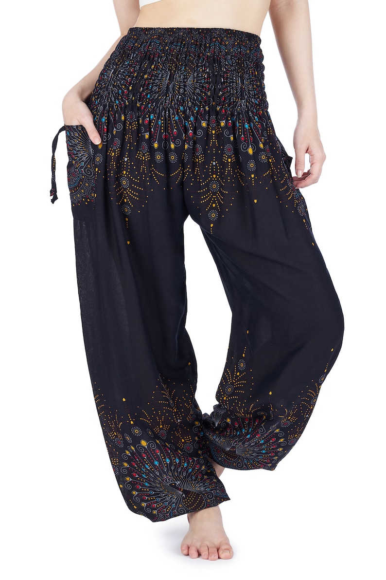 Boho Pants for Women Black Harem Pants Women Flowy Boho Yoga Pants Hippie Trousers Bohemian Clothes for Summer image 2