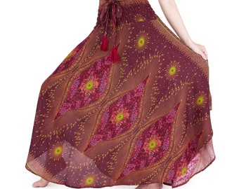 Burgundy Rayon Maxi Skirt: Bohemian Plus Size Boho Skirt