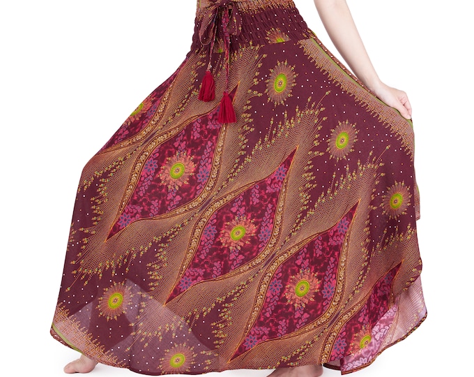 Burgundy Rayon Maxi Skirt: Bohemian Plus Size Boho Skirt