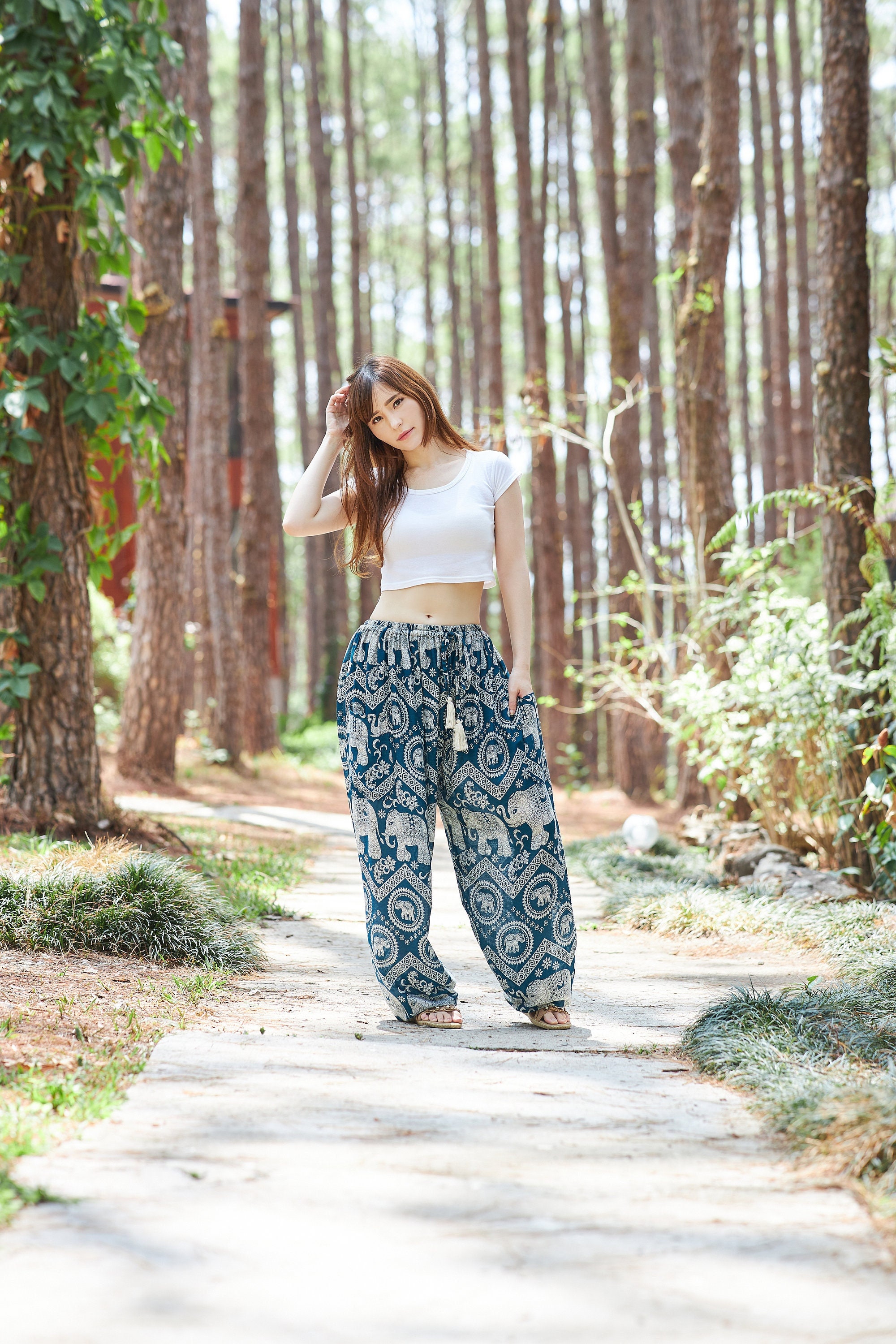 TEAL ELEPHANT PANTS Hippie Boho Yoga Harem Pants Festival Wear Thailand Pants Drawstring Waist Plus Size Pants Bohemian Style Etsy