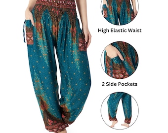 Pantaloni Harem Donna Bohémien - Gamba Larga Con Vita Elastica Per Yoga E Estate - Foto 12