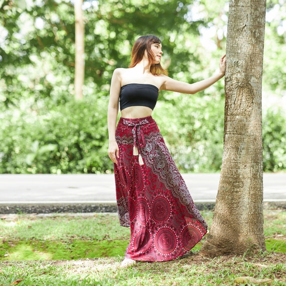 Women Burgundy Rayon Boho Maxi Skirt: Bohemian Hippie Style Dress - Long  Skirt & Sundress - Etsy
