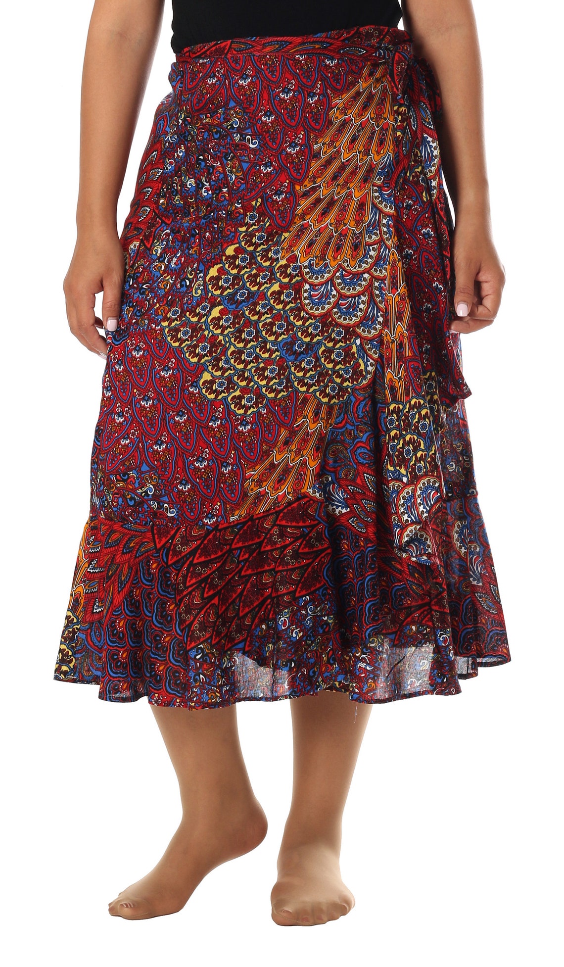 RED BOHO SKIRT Women Wrap Skirt Knee Length Gypsy Bohemian - Etsy