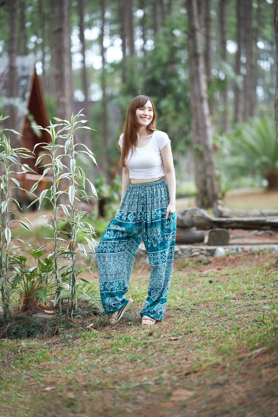 TEAL ELEPHANT PANTS Hippie Boho Yoga Harem Pants Festival Wear