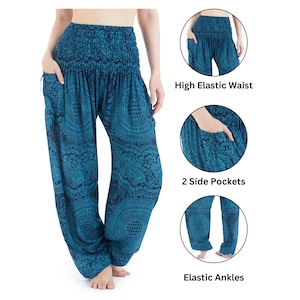 Teal Harem Yoga Pants Women Hippie Pant Loungewear Boho Trousers Loose Festival Clothing Summer Clothes Beach Wear Birthday Gift for Her image 5