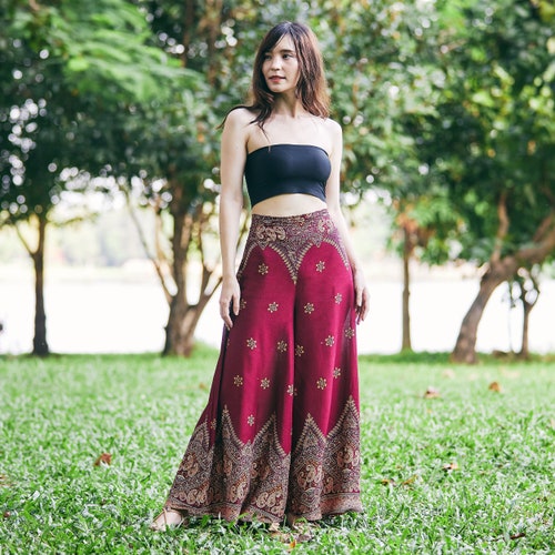 Buy WOMEN PALAZZO PANTS Burgundy Petite to Plus Sizes Wide Leg Pants Hippie  Clothes Boho Elegant Yoga Trousers Vegan Thai Pants Online in India 