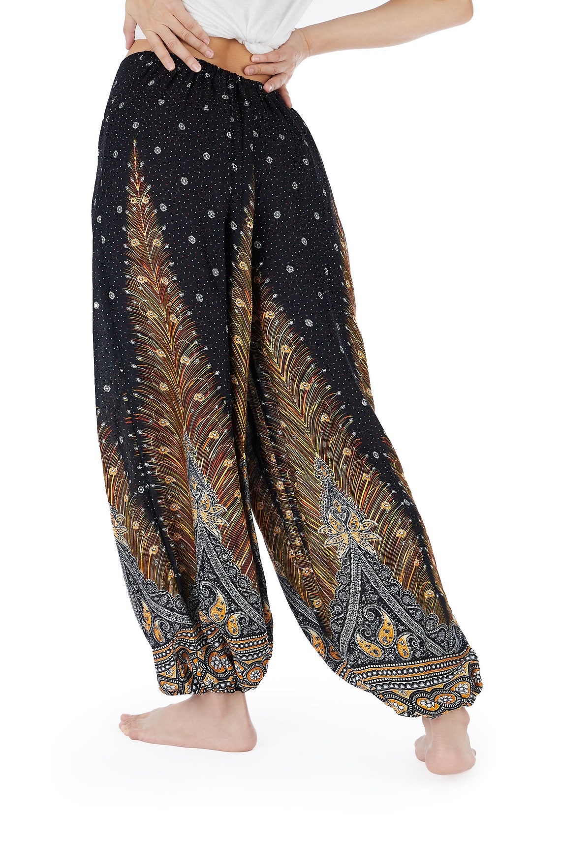 BLACK FLOWY PANTS Women Harem Pants Hippie Trousers Small - Etsy