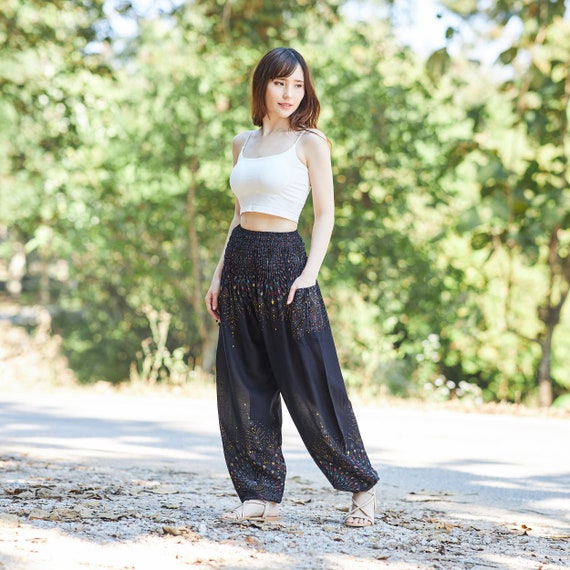 Boho Pants for Women Black Harem Pants Women Flowy Boho Yoga