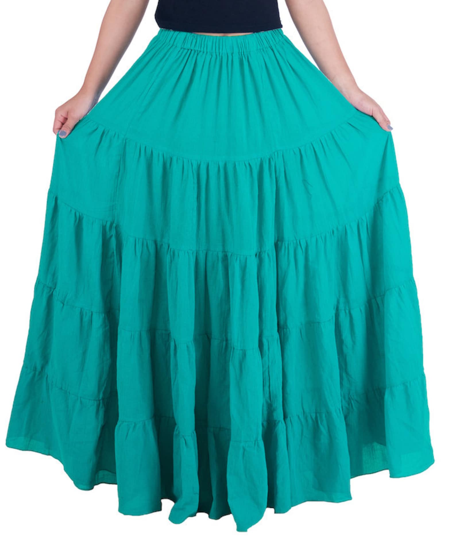 Women's Teal Long Cotton Ruffle Skirt Full Circle Long Etsy