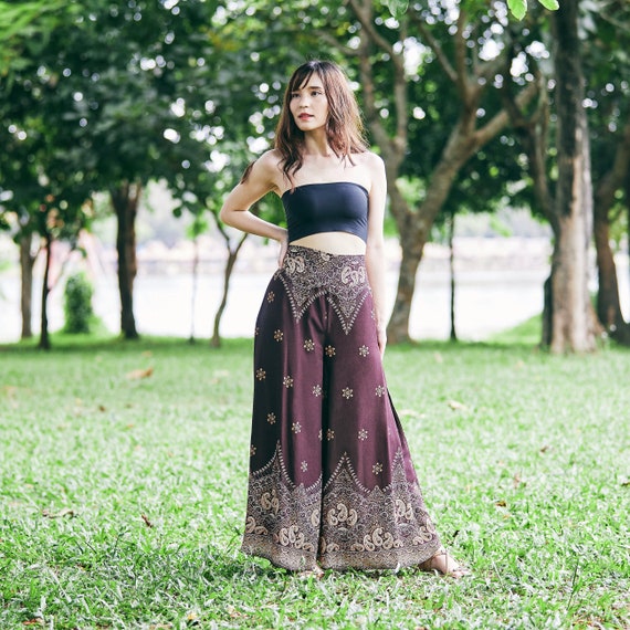 WOMEN BOHO PANTS Brown Palazzo Pants Small to Plus Sizes Hippie Wide Leg  Pants Comfy Summer Yoga Clothing Vegan Hippy Clothes 