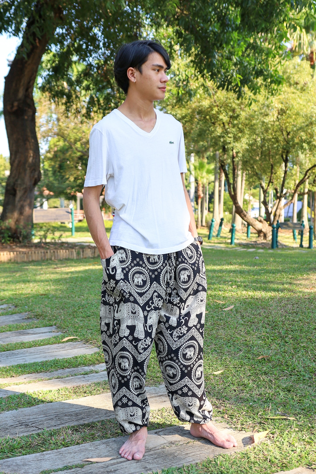 Black Elephant Harem Pants Comfy Mens Clothing - Yoga Pants for