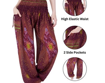 Pantaloni Harem Donna Bohémien - Gamba Larga Con Vita Elastica Per Yoga E Estate - Foto 10