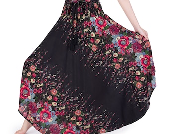 GYPSY HIPPIE SKIRT - Long Maxi Skirt - Black Women Hippie Style Cotton Long Maxi Dress - Waistband Skirt