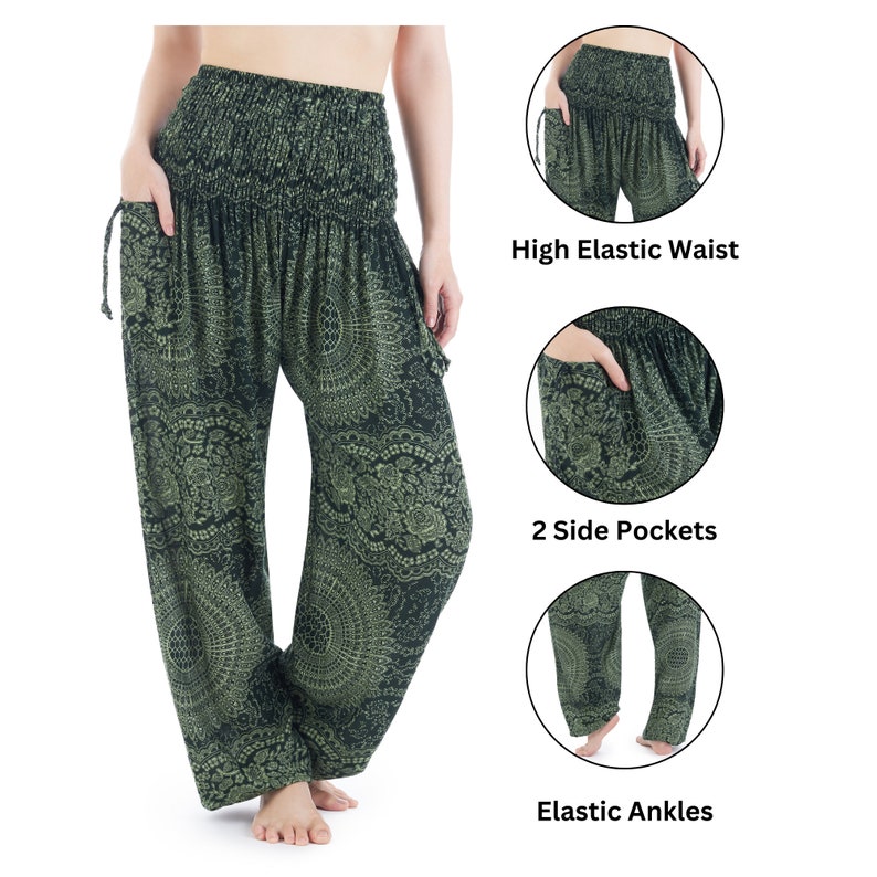 Green Boho Harem Yoga Pants Women Comfy Hippie Pant Loungewear Trousers Loose Festival Summer Clothes Beach Wear Birthday Gift for Her image 5