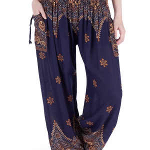 Sarouel bleu pour femme, pantalon de yoga fluide, vêtements bohèmes tailles Petite à grande taille, pantalon bohème avec poches, vêtements hippies d'été image 2