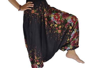 ALADDIN HAREM PANTS - Boho Yoga Pants - Women Flower Printed Wide Leg Yoga Pants - Adult Clothes - Low Crotch Pants