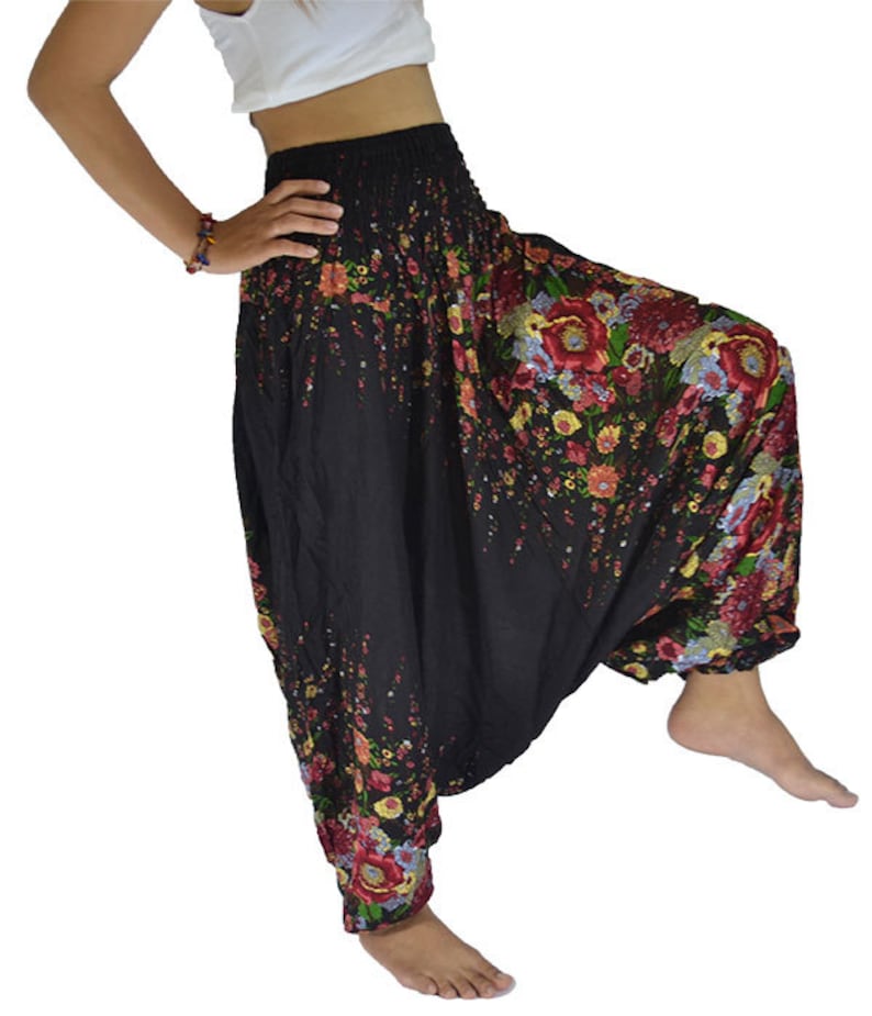 ALADDIN HAREM PANTS Boho Yoga Pants Women Flower Printed Wide Leg Yoga Pants Adult Clothes Low Crotch Pants image 1